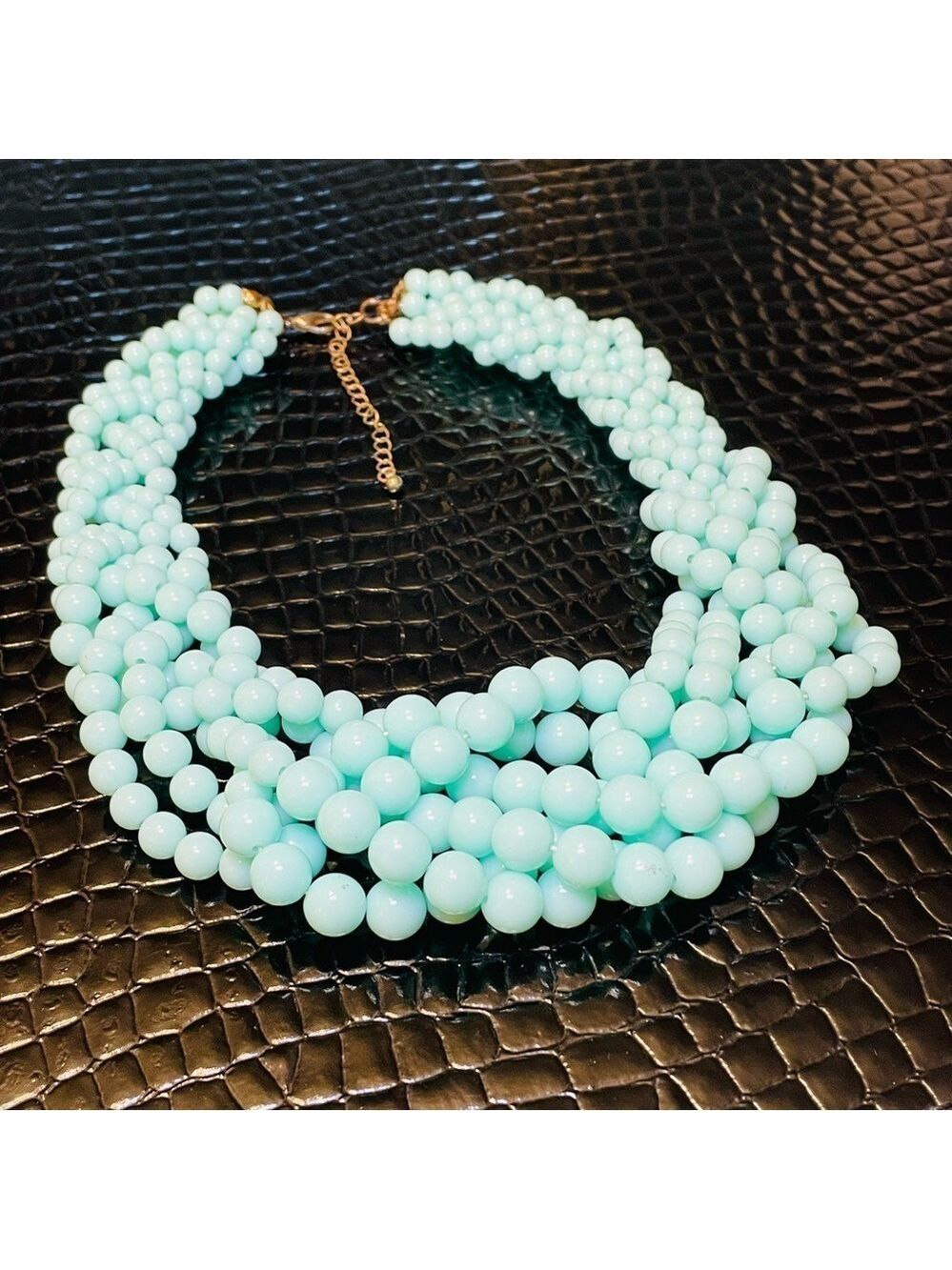 Classic Six Strand Braided Beaded Necklace Mint Green - Picture 3 of 5